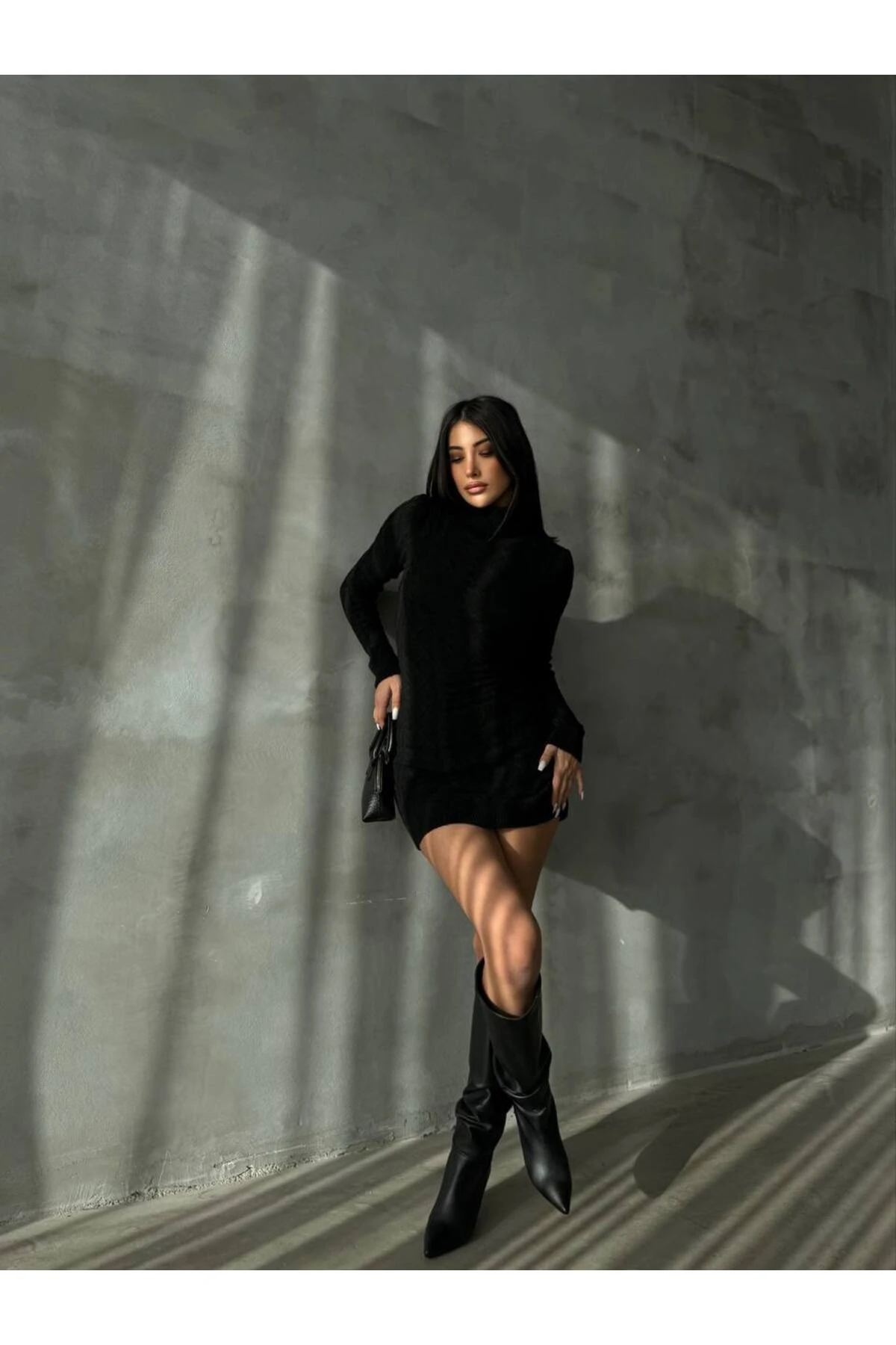 Boğazlı Kazak Mini Elbise