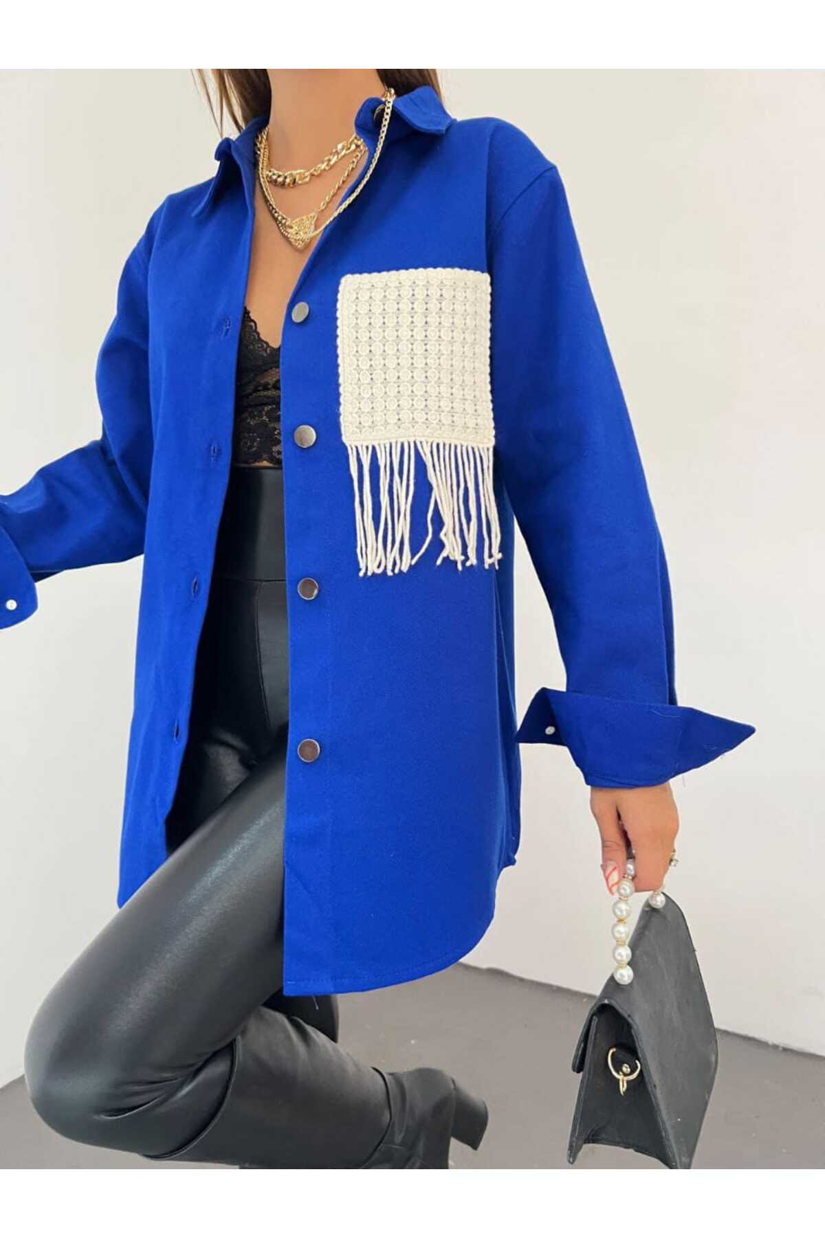 Gabardin Kumaş Cep Motifli Gömlek