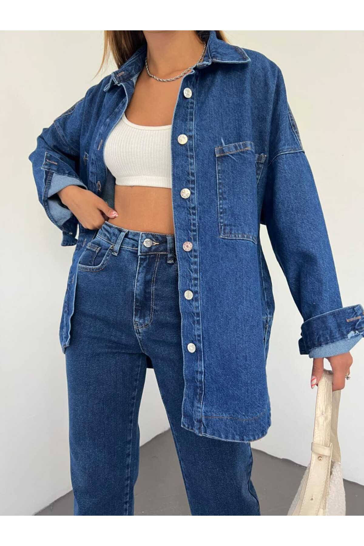Oversize Kesim Blue Jeans Ceket-Gömlek