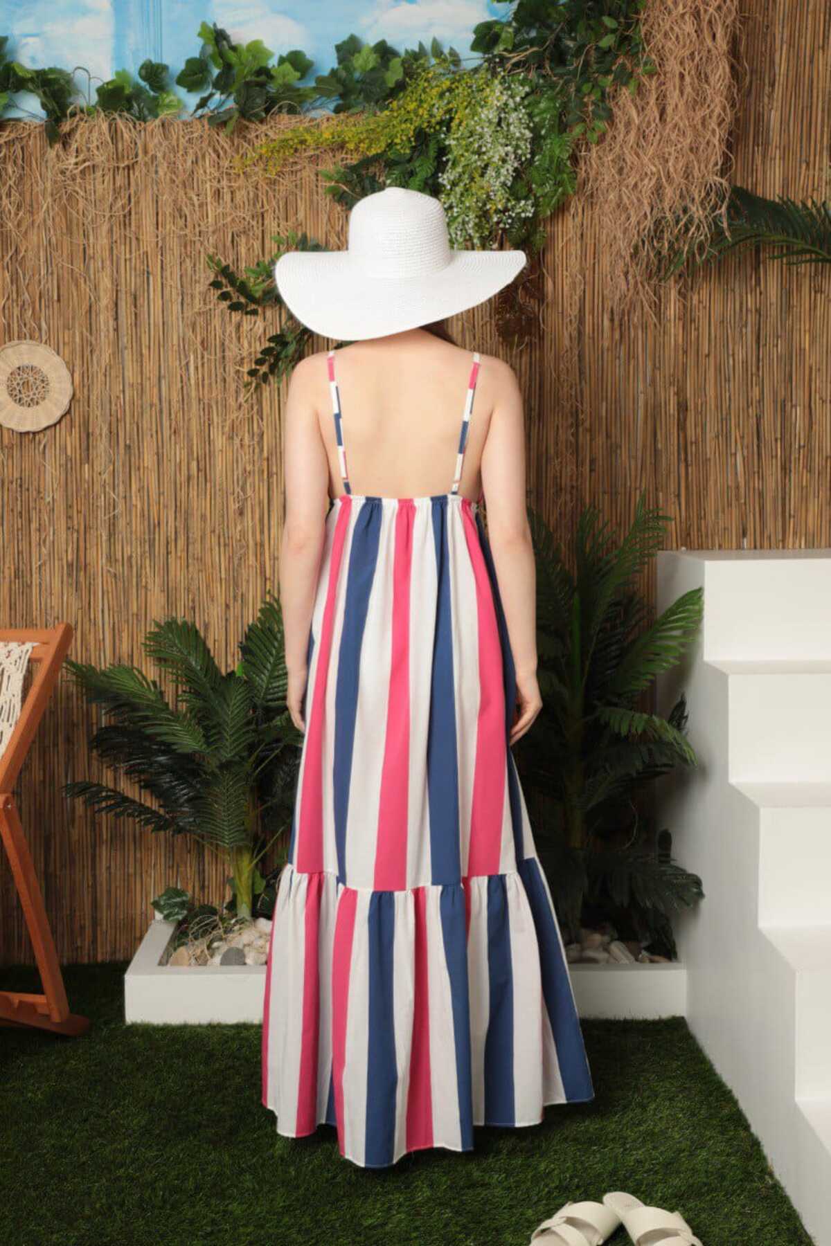 Çizgili Desen Yazlık Uzun Elbise