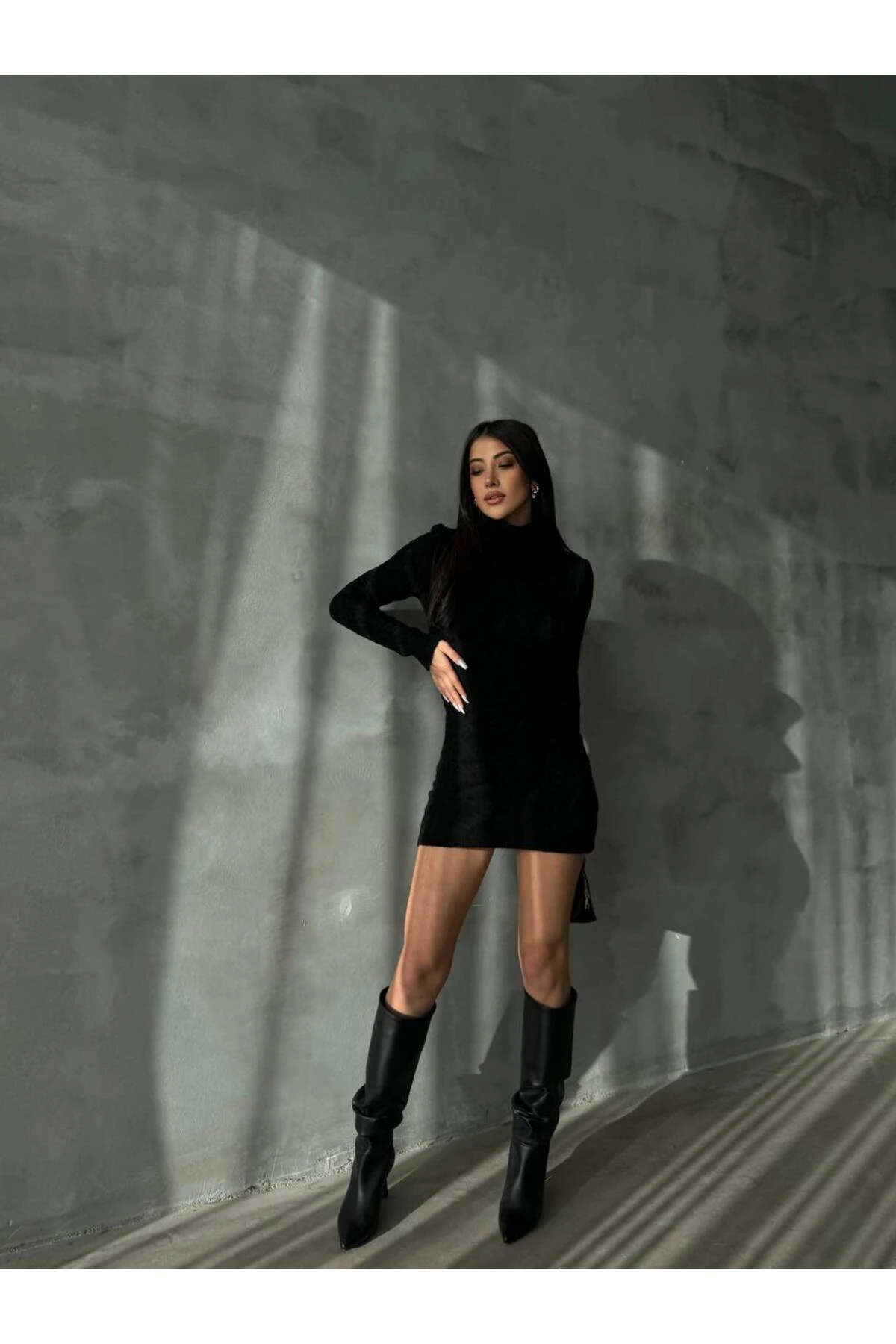 Boğazlı Kazak Mini Elbise