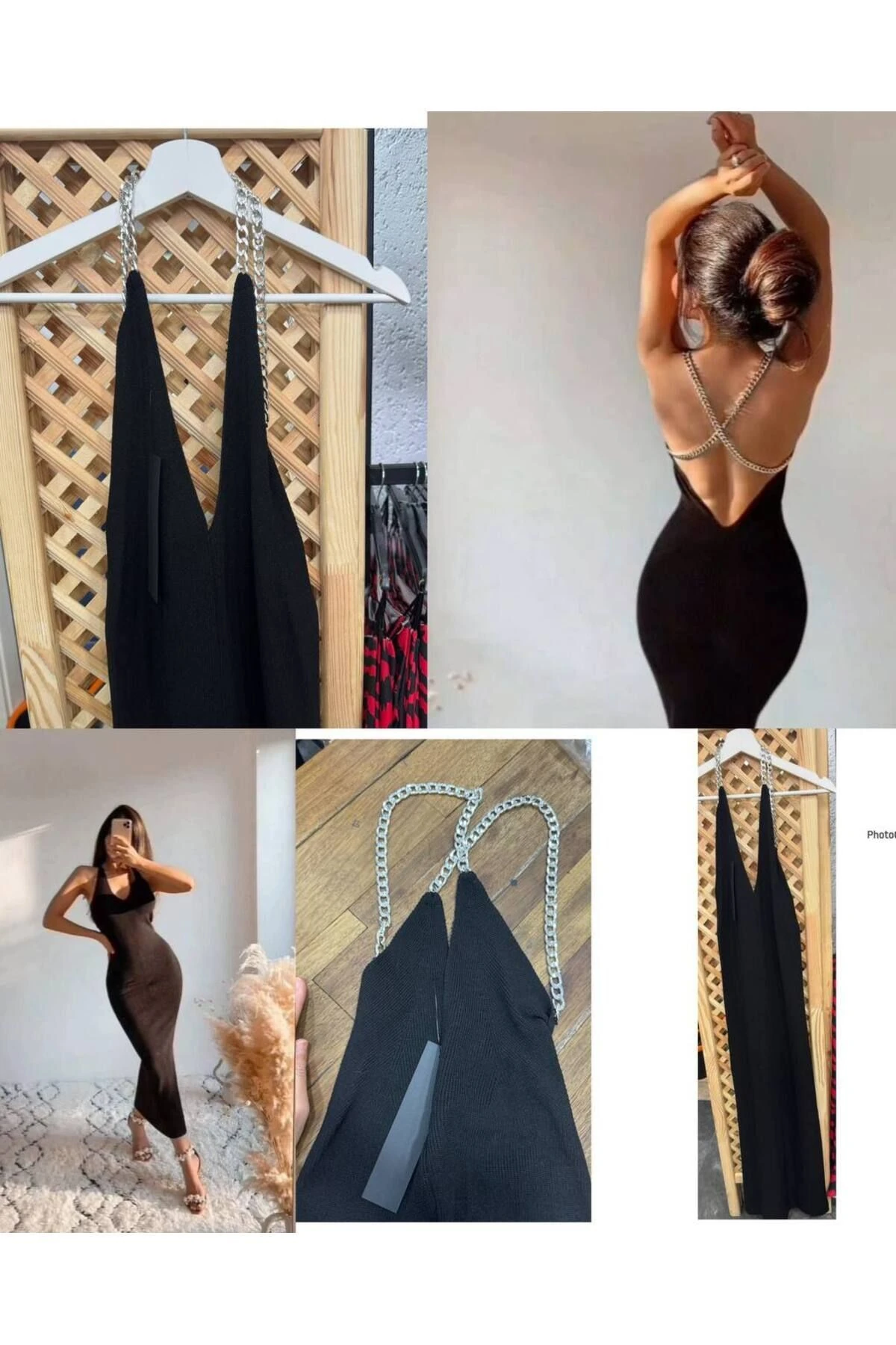 Sırt Dekolteli Triko Midi Boy Elbise