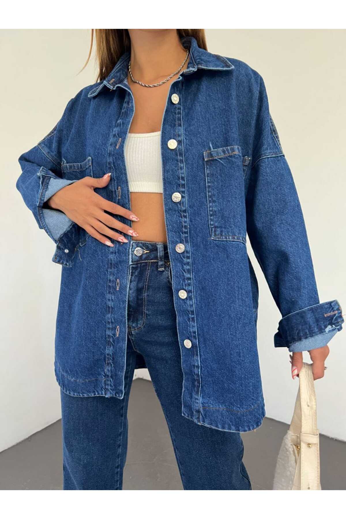Oversize Kesim Blue Jeans Ceket-Gömlek