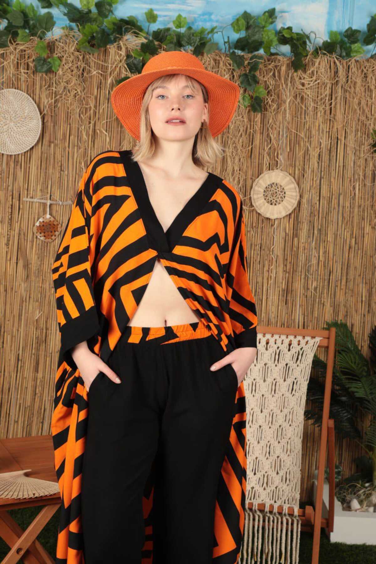 Viskon Kumaş Şerit Desenli Takım