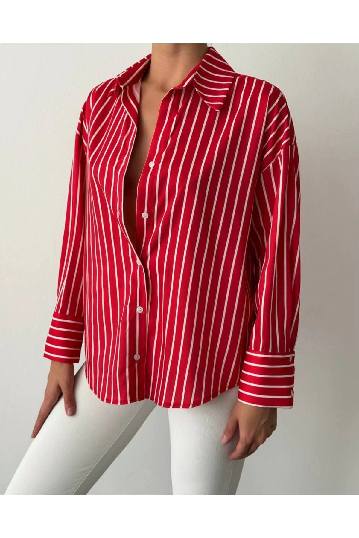 Dikine Çizgili Kumaş Gömlek