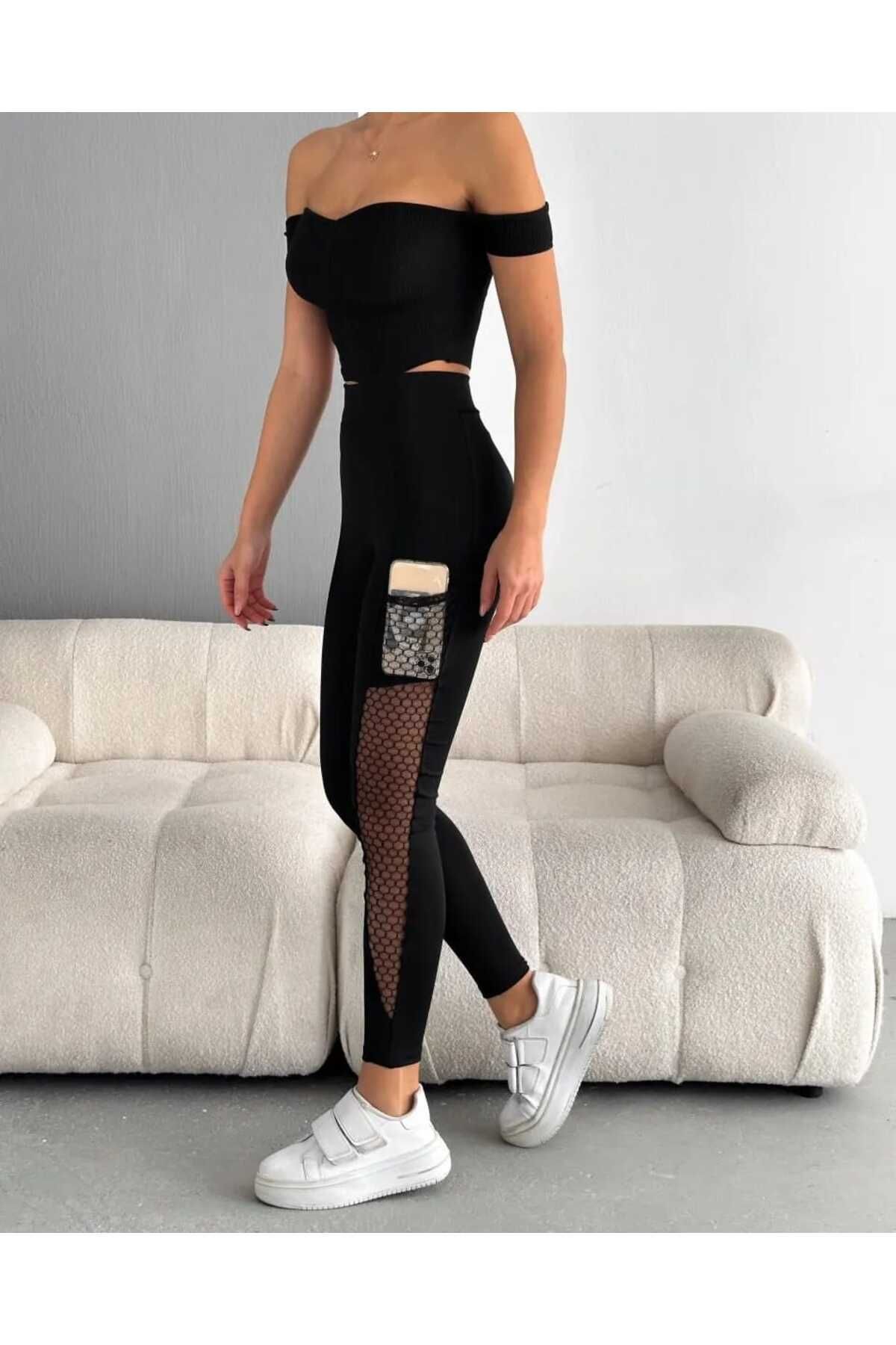 Dalgıç Model Tül Detaylı Cepli Tayt