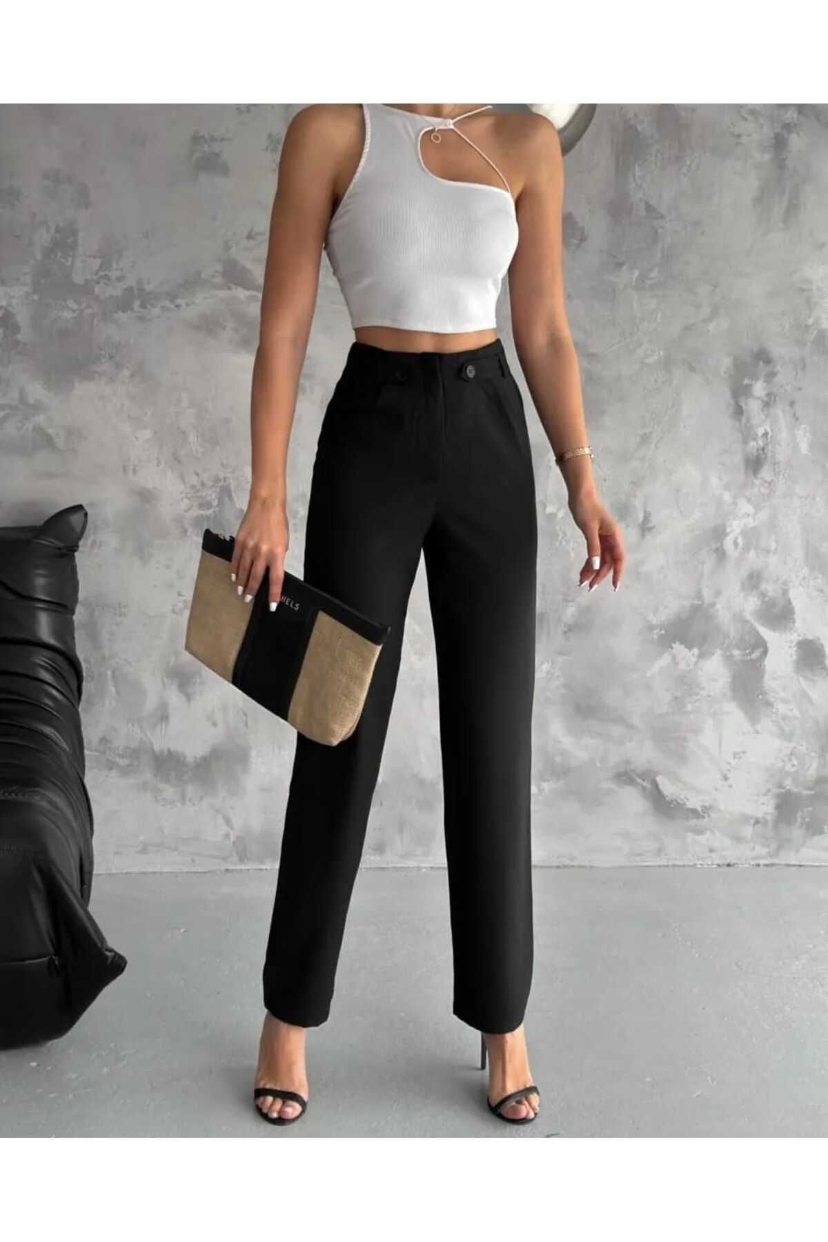 Apoletli Dar Kesim Kumaş Pantolon