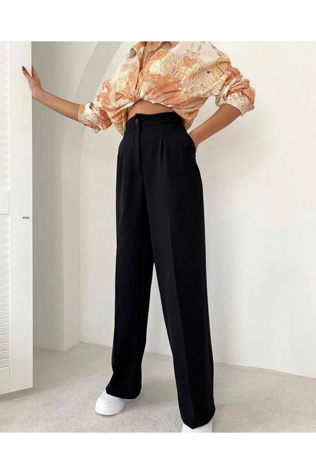 Çift Pensli Bol Paça Kumaş Pantolon
