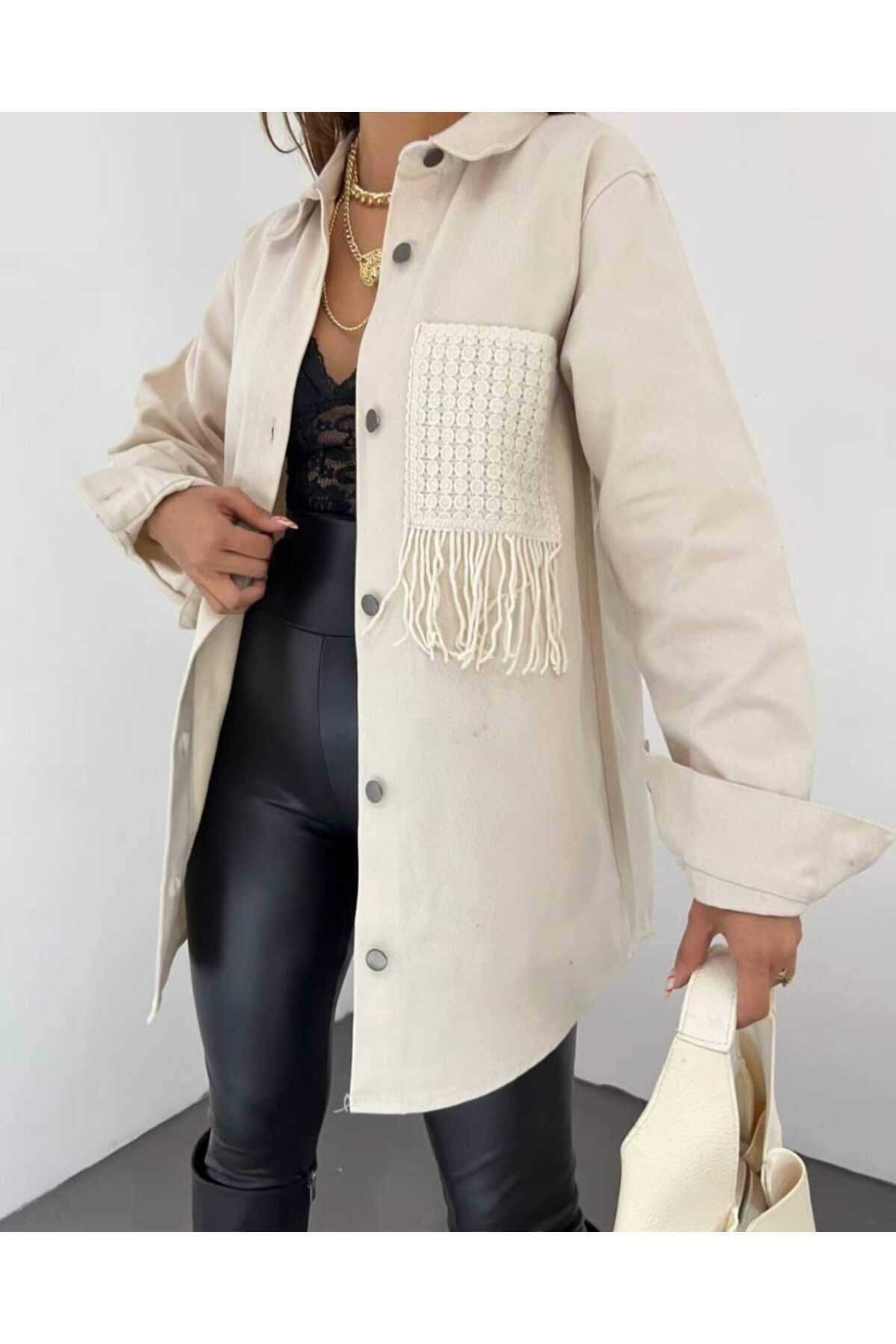 Gabardin Kumaş Cep Motifli Gömlek