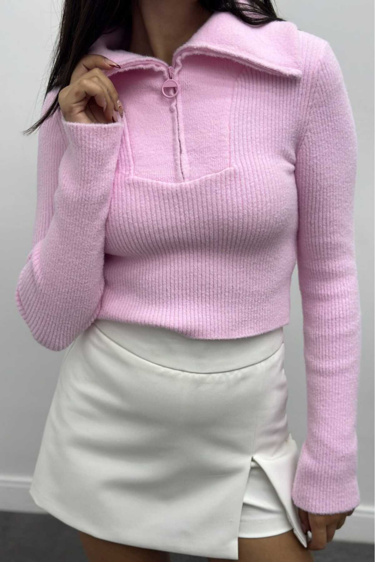 Boğazlı Pamuklu Kumaş Kazak