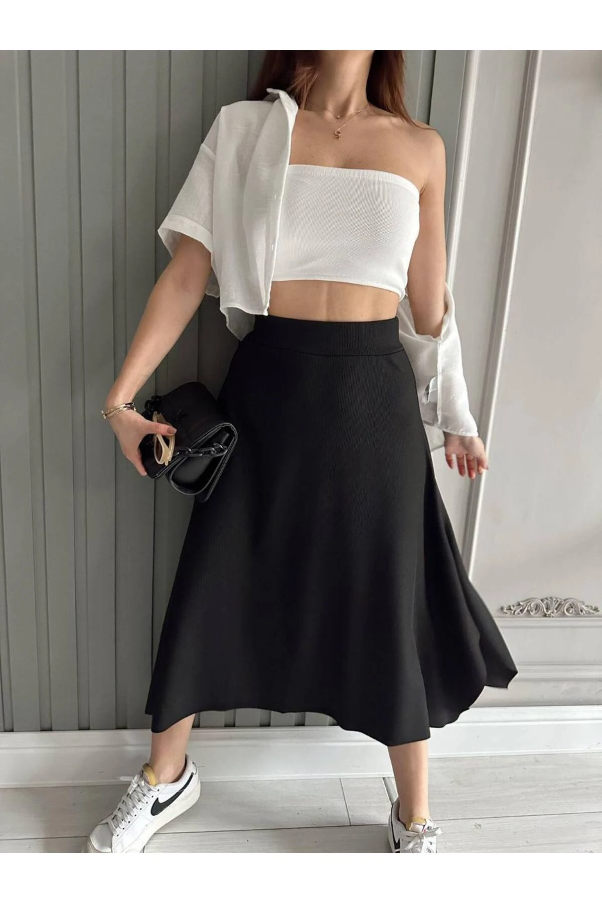 Midi Boy Asimetrik Kesim Etek