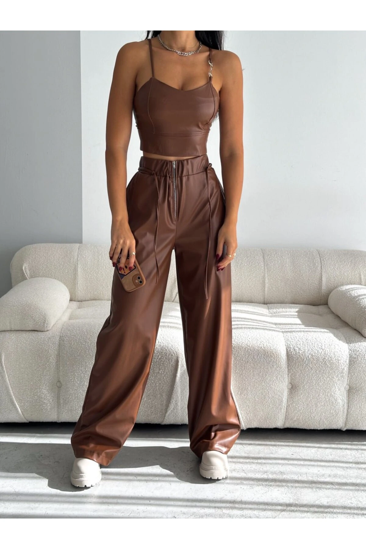 Deri Bol Paça Pantolon