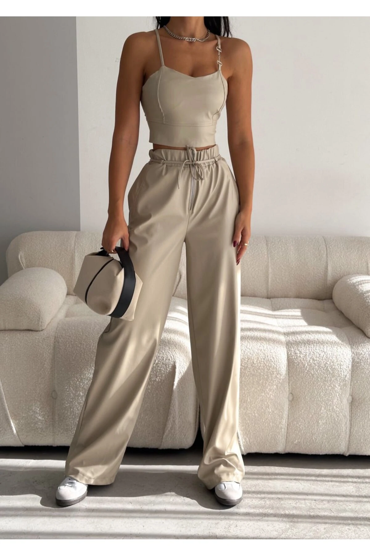 Deri Bol Paça Pantolon