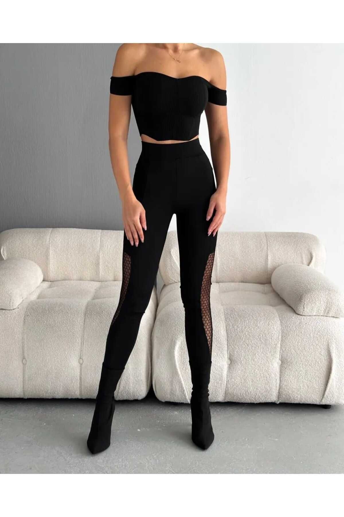 Dalgıç Model Tül Detaylı Cepli Tayt