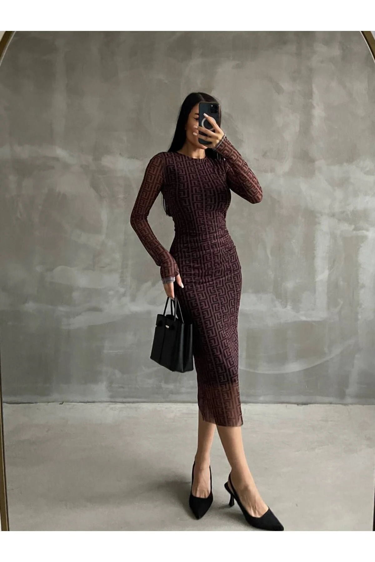 Slim Fit Büzgülü Tül Elbise