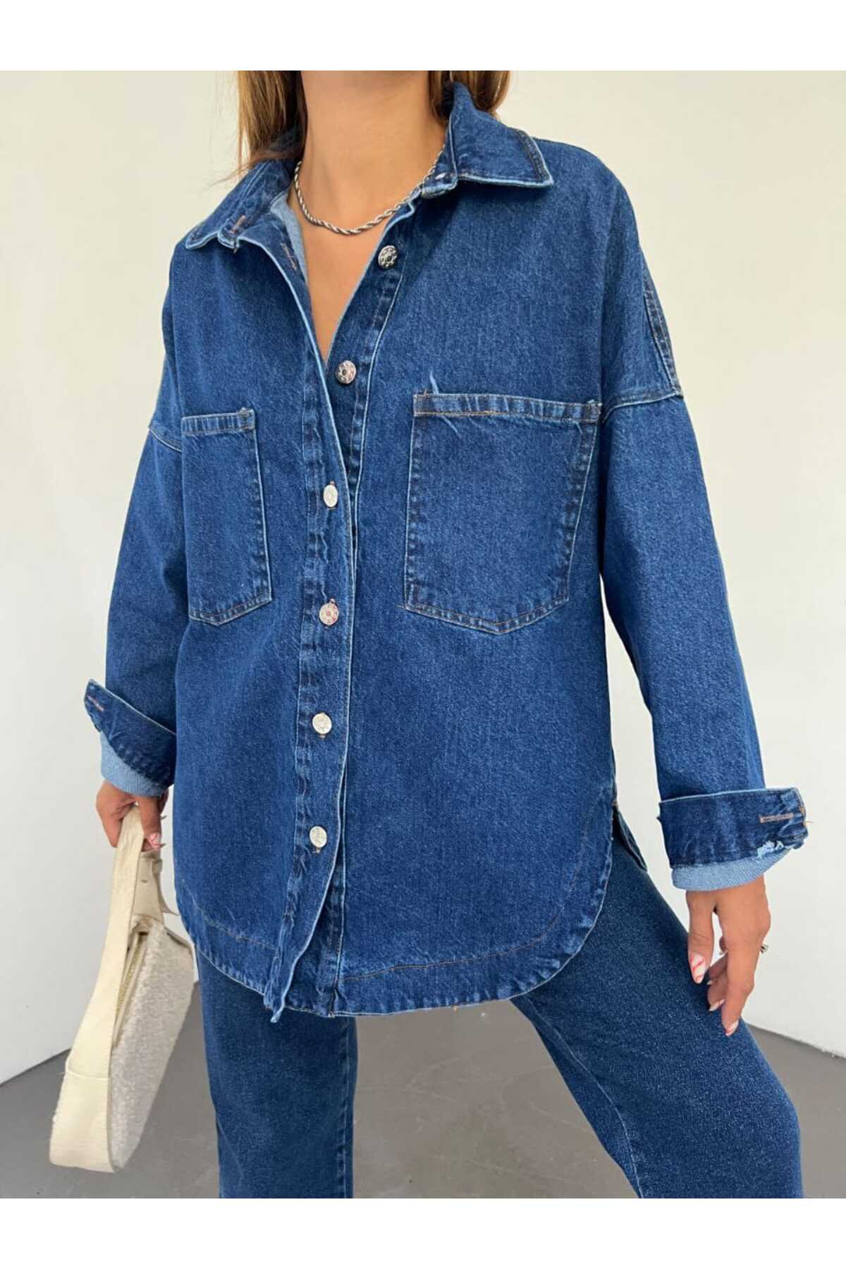 Oversize Kesim Blue Jeans Ceket-Gömlek