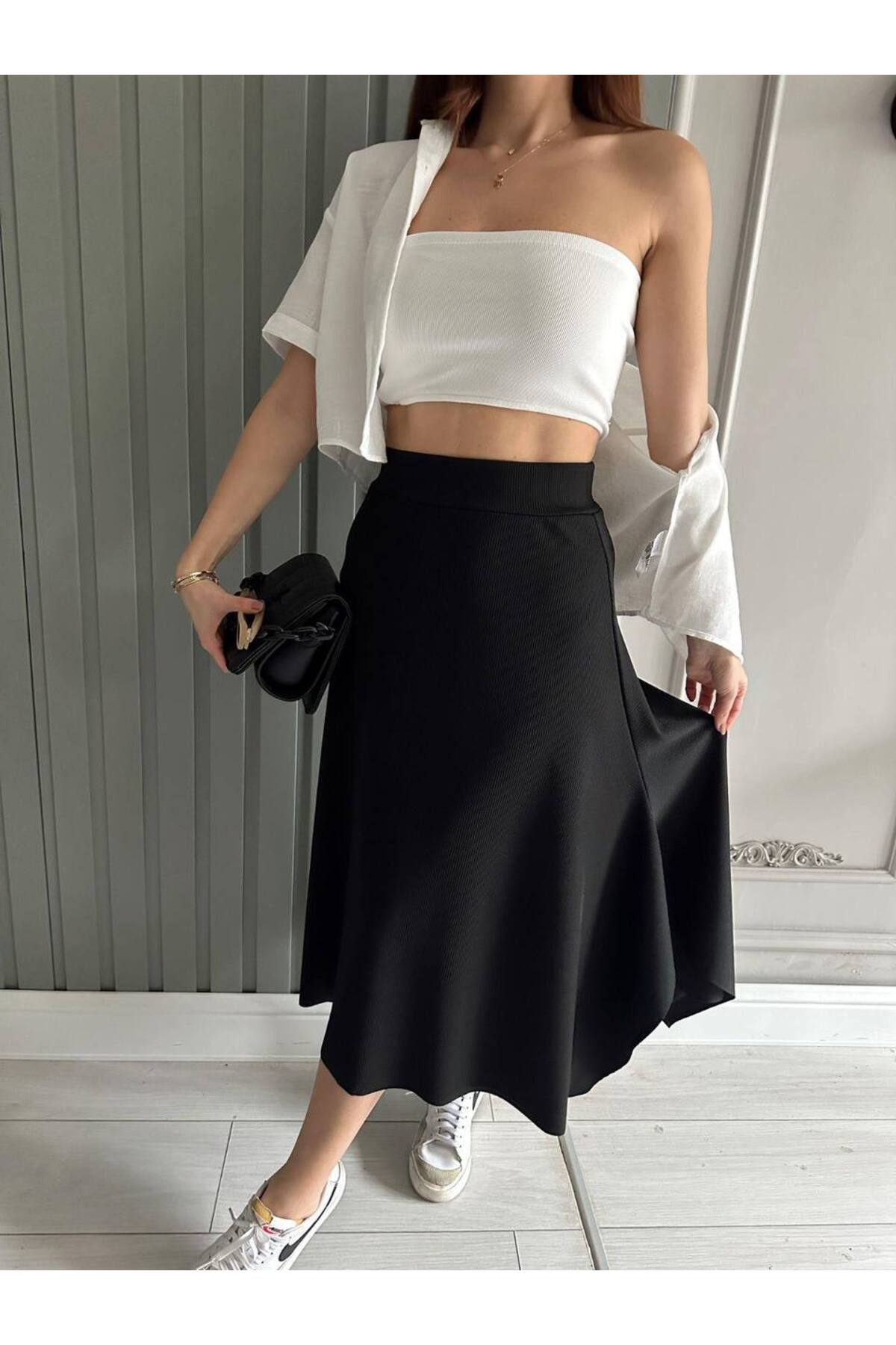 Midi Boy Asimetrik Kesim Etek