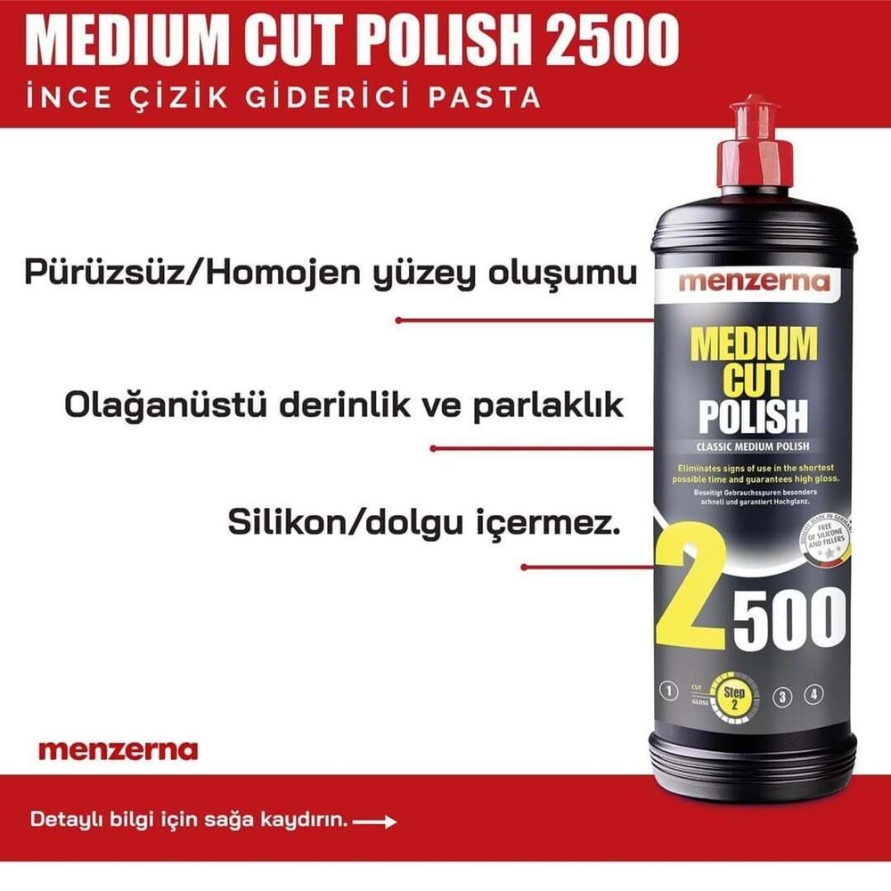 Menzerna 2500 Medıum Cut Polish İnce Çizik Giderici Pasta 1Lt