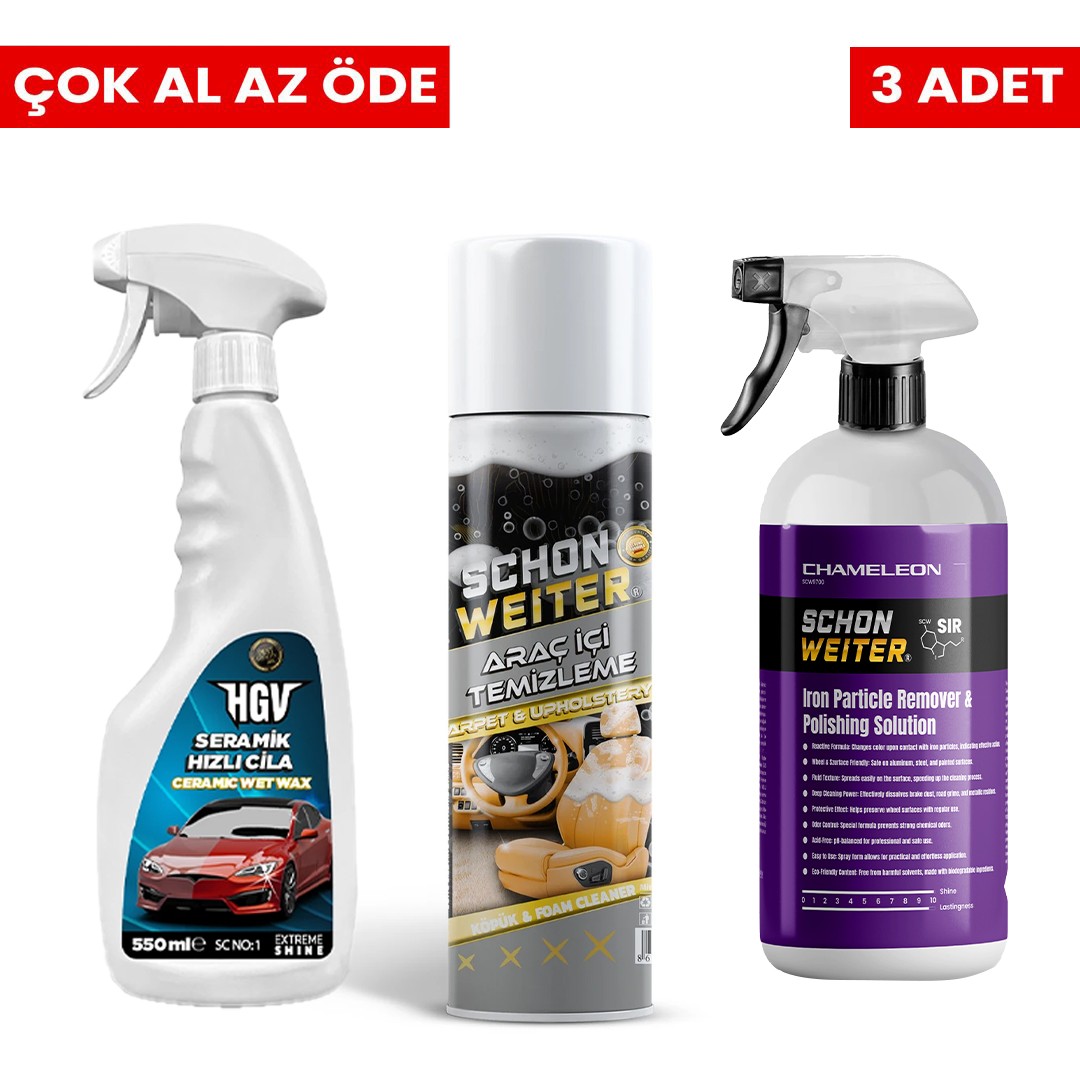 HGV Seramik Hızlı Cila + Schön Weıter Demir Tozu Giderici Solüsyon + Schön Weiter Araç İçi Köpük Temizleme 3 Al Az Öde