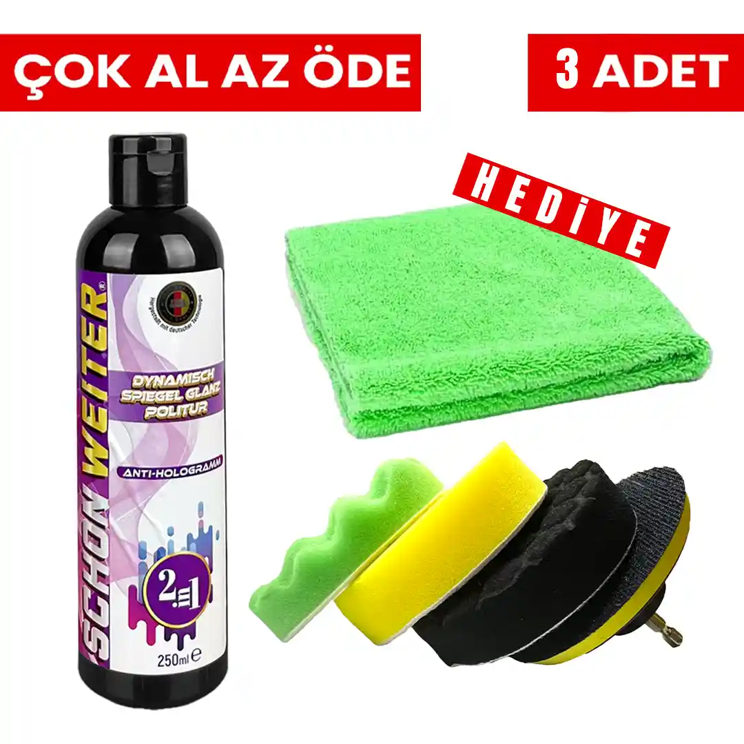 2'si 1 Arada Hare Giderici ve Oto Cila 250 ml + 4'lü Matkap Ucu Polisaj Sünger Seti | HGV