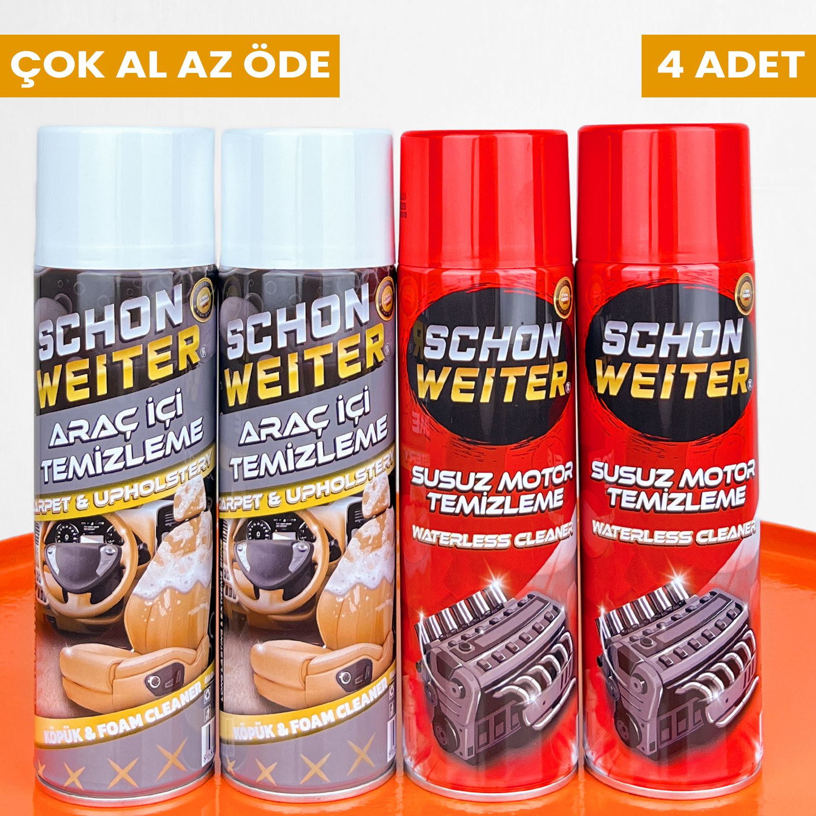 Schön Weiter 2 Adet Susuz Motor Temizleme + 2 Adet Araç İçi Köpük Temizleme 4 Al Az Öde