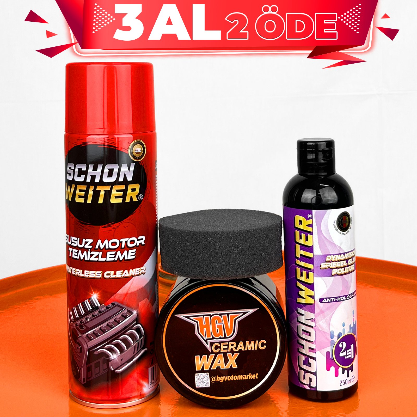 Schön Weiter Susuz Motor Temizleme + 2 İn 1 Hare Giderici - Cila + HGV Seramik Wax + Cila Pedi (Hediye) 3 Al 2 Öde