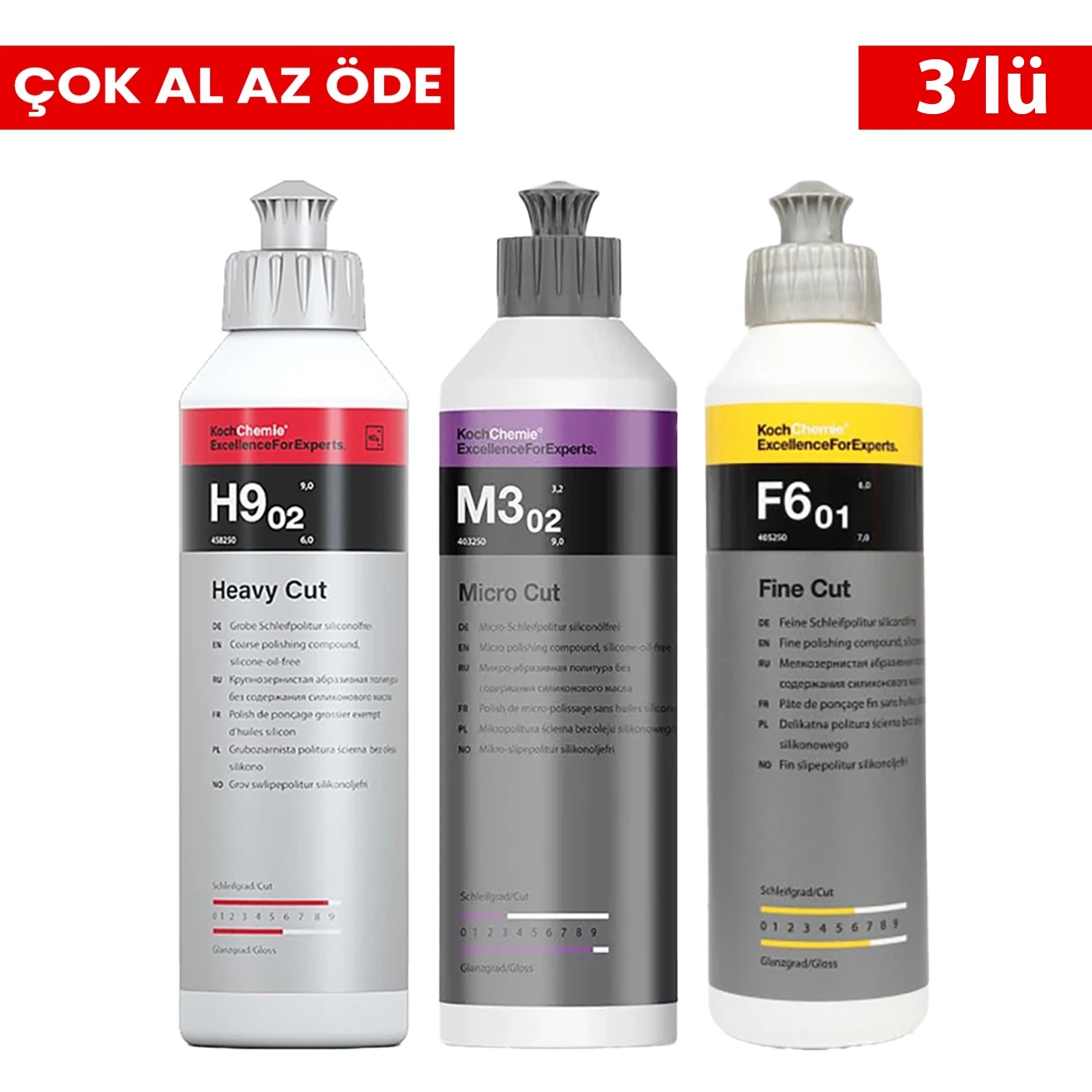 Koch Chemie 3’lü Çizik & Hare Giderici Set – 250 ml Profesyonel Cila Paketi