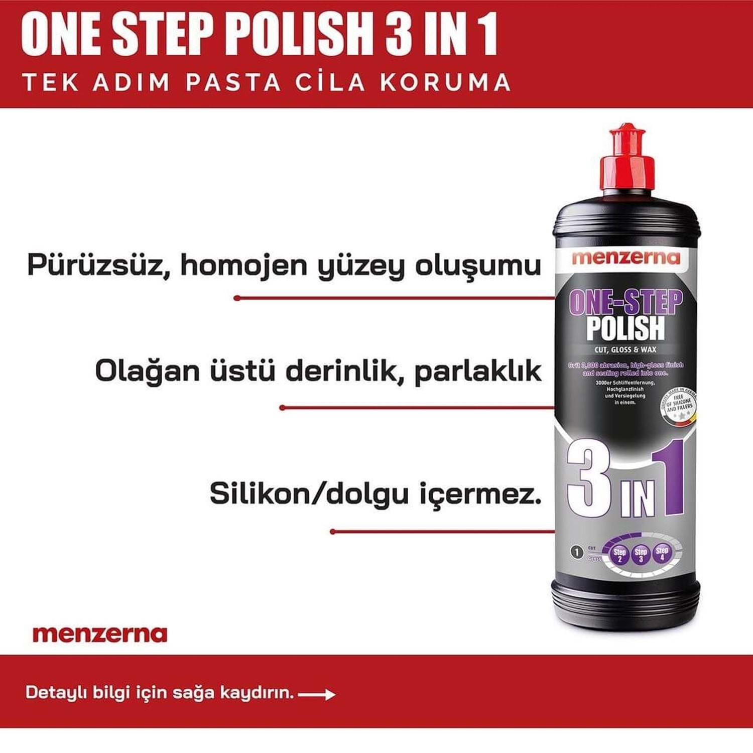 Menzerna One-Step Polish 3 in 1 Tek Adım Pasta Cila Koruma - 250 ml