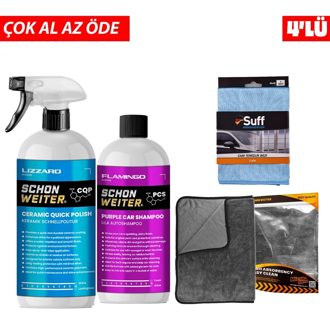 4’lü Parlaklık Paketi – Yıkama, Cila, Kurulama Tam Set