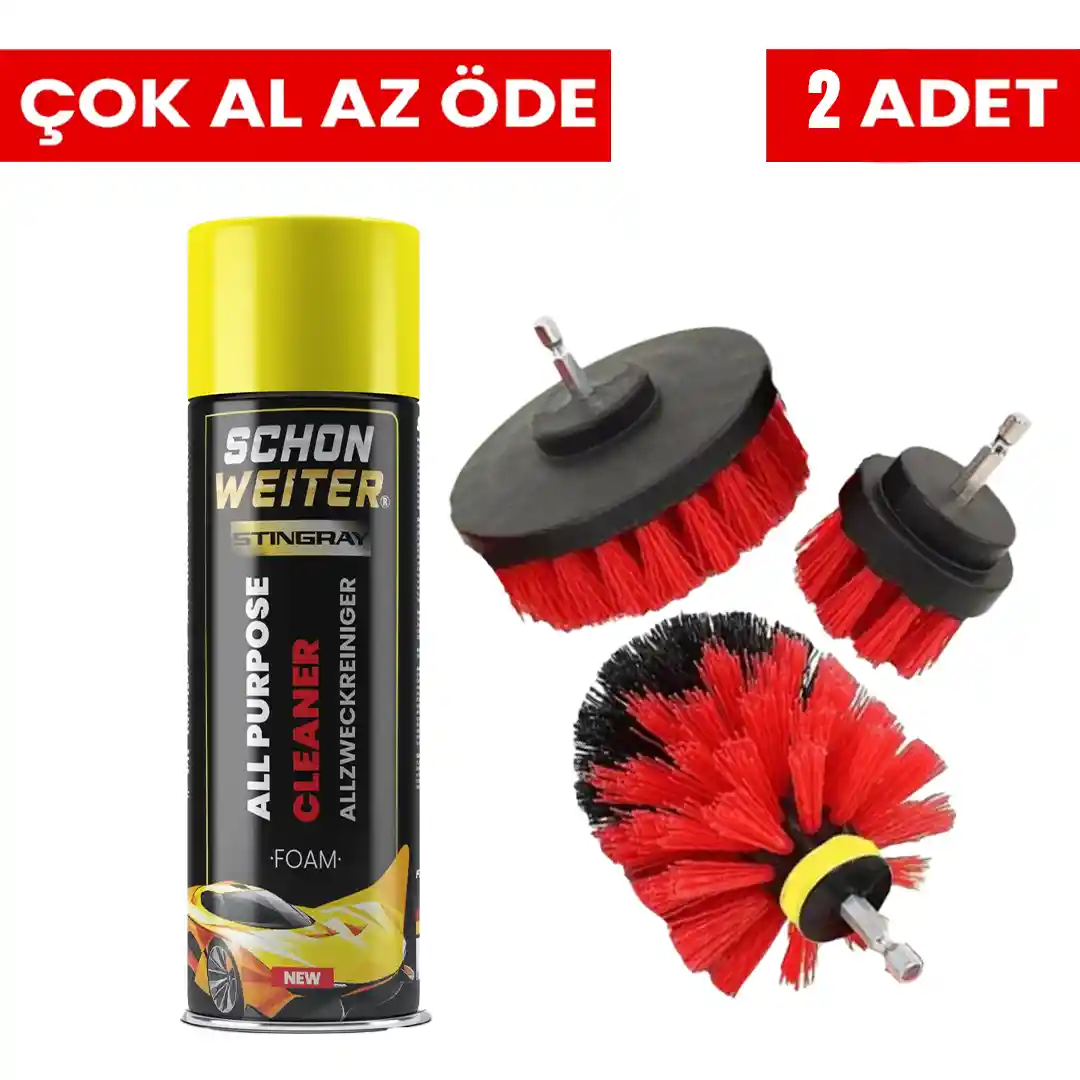 Schön Weiter Araç İçi Temizleyici Köpük (STINGRAY) 500 ml + Matkap Uyumlu 3’lü Fırça Seti