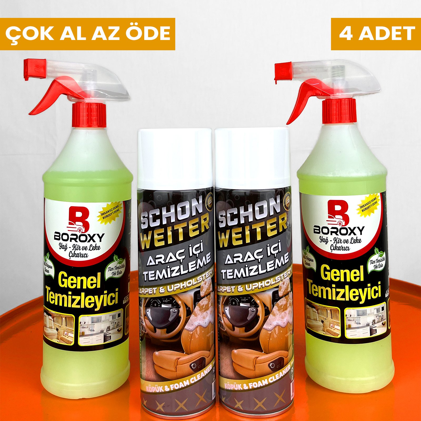 Schön Weiter 2 Adet Araç İçi Köpük Temizleme + Boroxy 2 Adet Genel Temizleyici 4 Al Az Öde