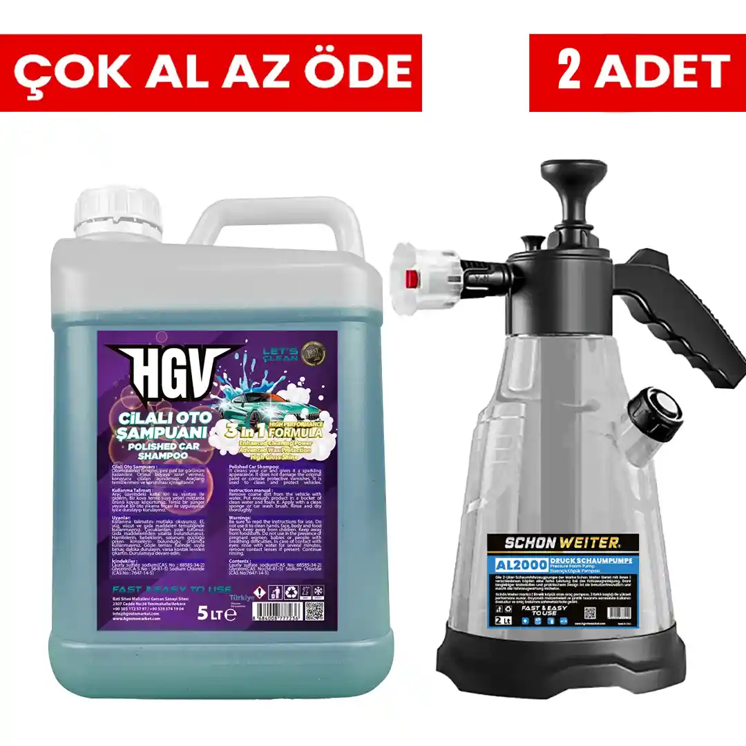 HGV Cilalı Oto Şampuanı 5L + Schön Weiter AL2000 Köpükleme Pompası