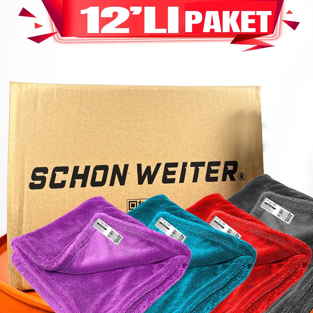 Schön Weiter 50x80 Double Face Kurulama Havlusu 12’Lİ RENKLİ PAKET – Her renkten 3’er adet | Siyah - Mor - Mavi - Kırmızı