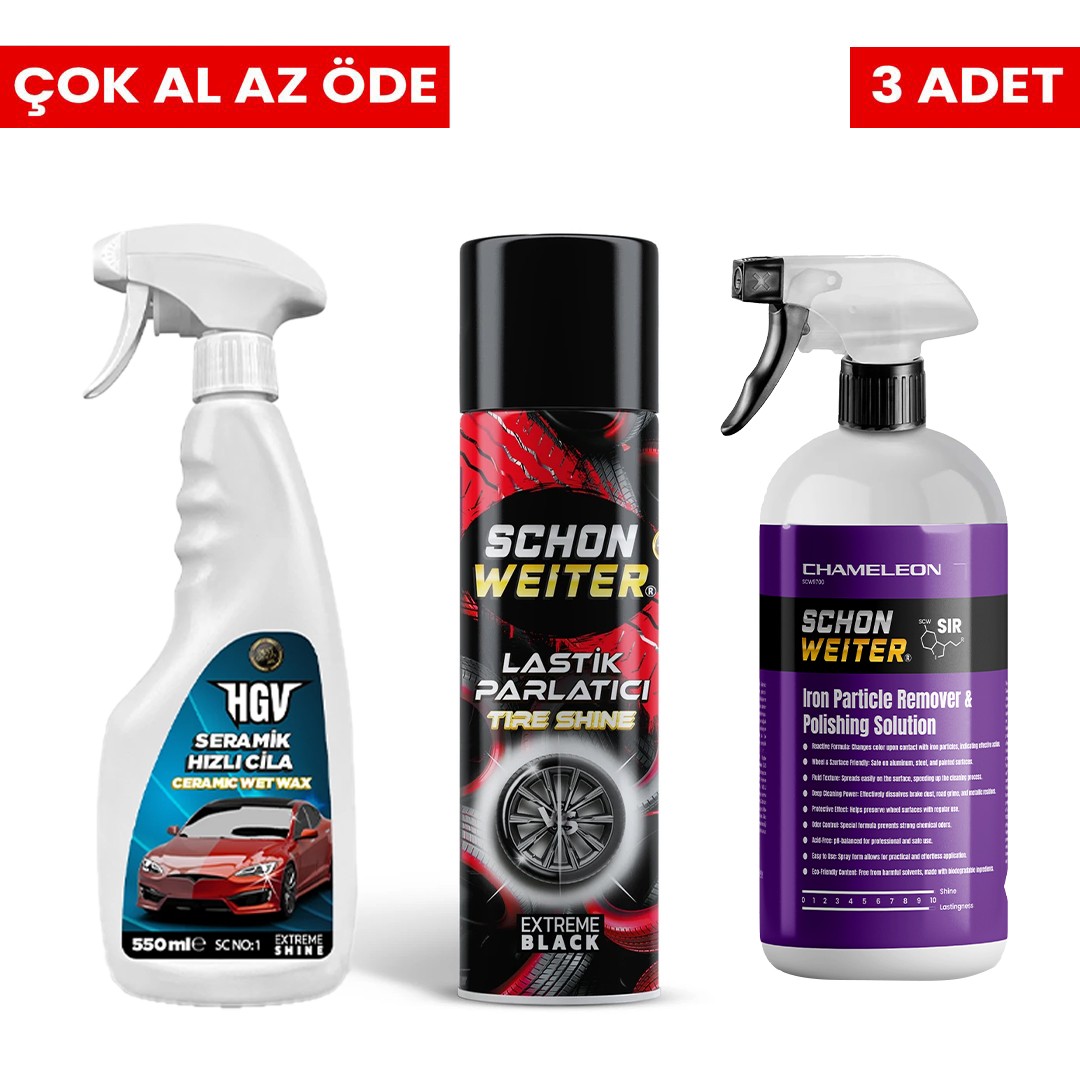 HGV Seramik Hızlı Cila + Schön Weıter Demir Tozu Giderici Solüsyon + Schön Weiter Lastik Parlatıcı 3 Al Az Öde