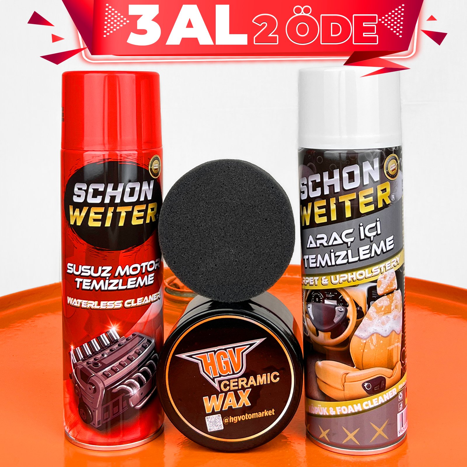 Schön Weiter Susuz Motor Temizleme + Araç İçi + HGV Seramik Wax + Cila Pedi (Hediye) 3 Al 2 Öde