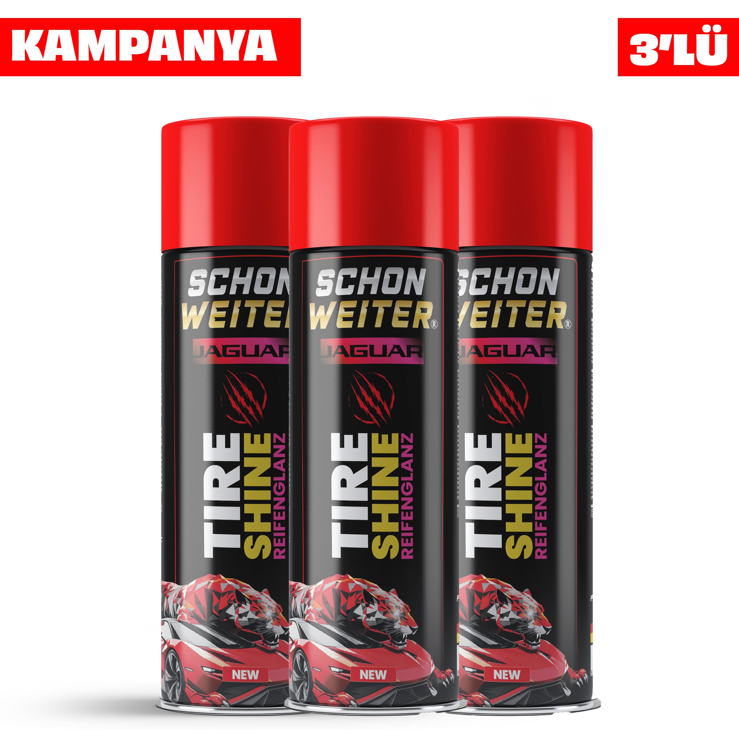 3 Al, Asfaltı Titreten Lastik Parlat! SCHÖN WEITER® JAGUAR Tire Shine - Reifenglanz