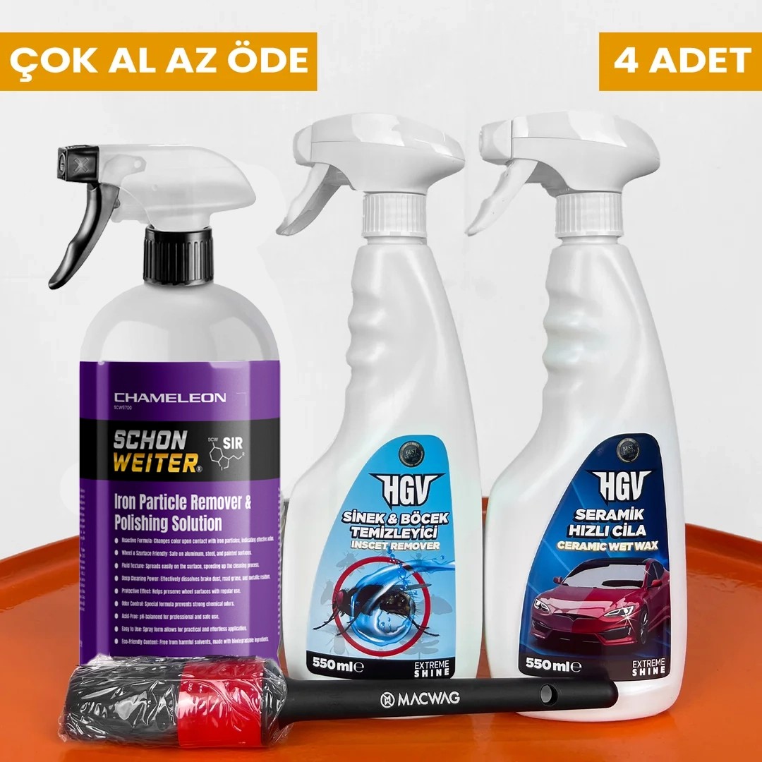 Schön Weiter - Iron Particle Remover & Polishing Solution + Sinek Böcek Temizleyici + Seramik Hızlı Cila + Tekli Detay Fırçası 4 Al Az Öde