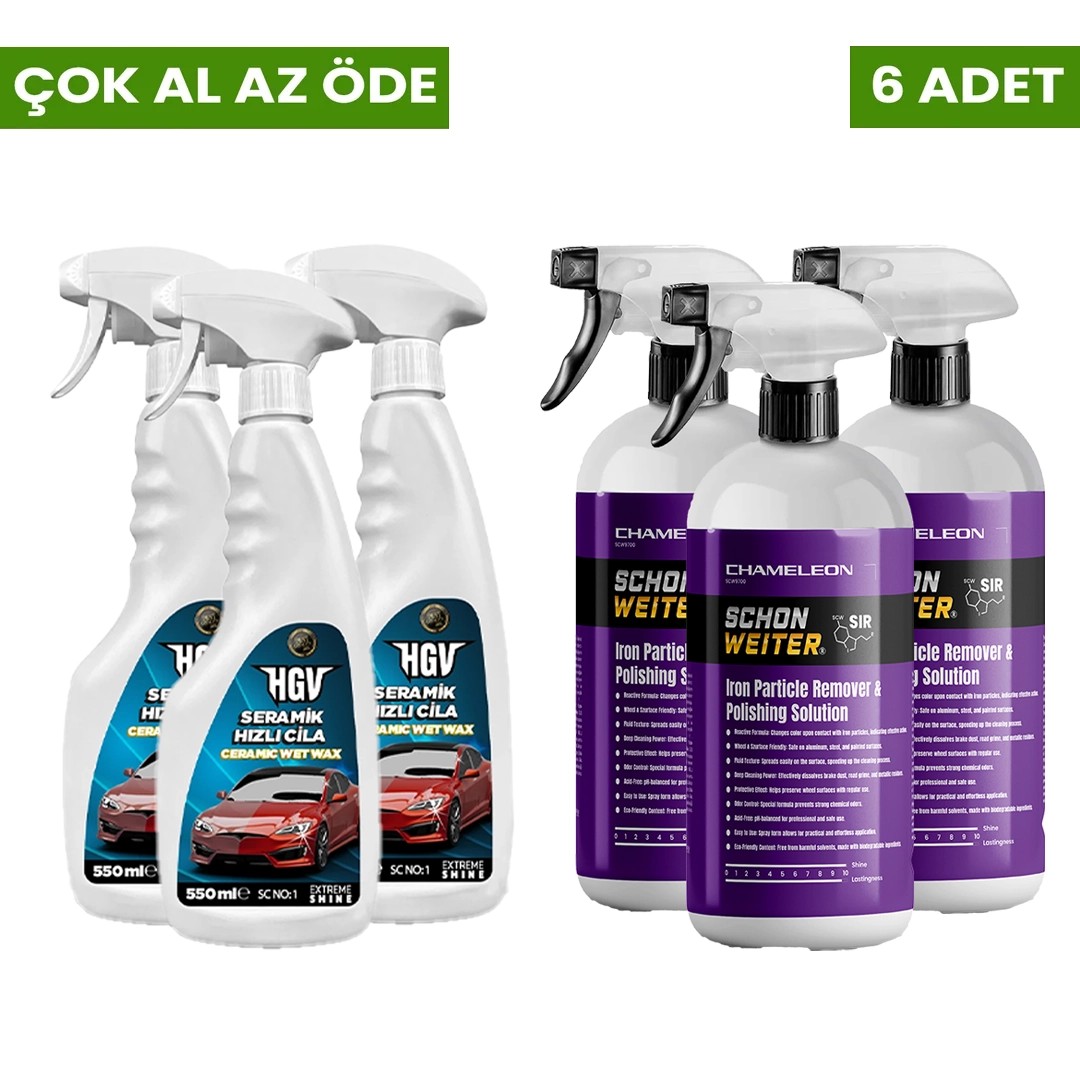 HGV 3 Adet Seramik Hızlı Cila + 3 Adet Schön Weiter - Iron Particle Remover & Polishing Solution (Demir Tozu Giderici ve Parlatma Solüsyonu) 6 Al Az Öde