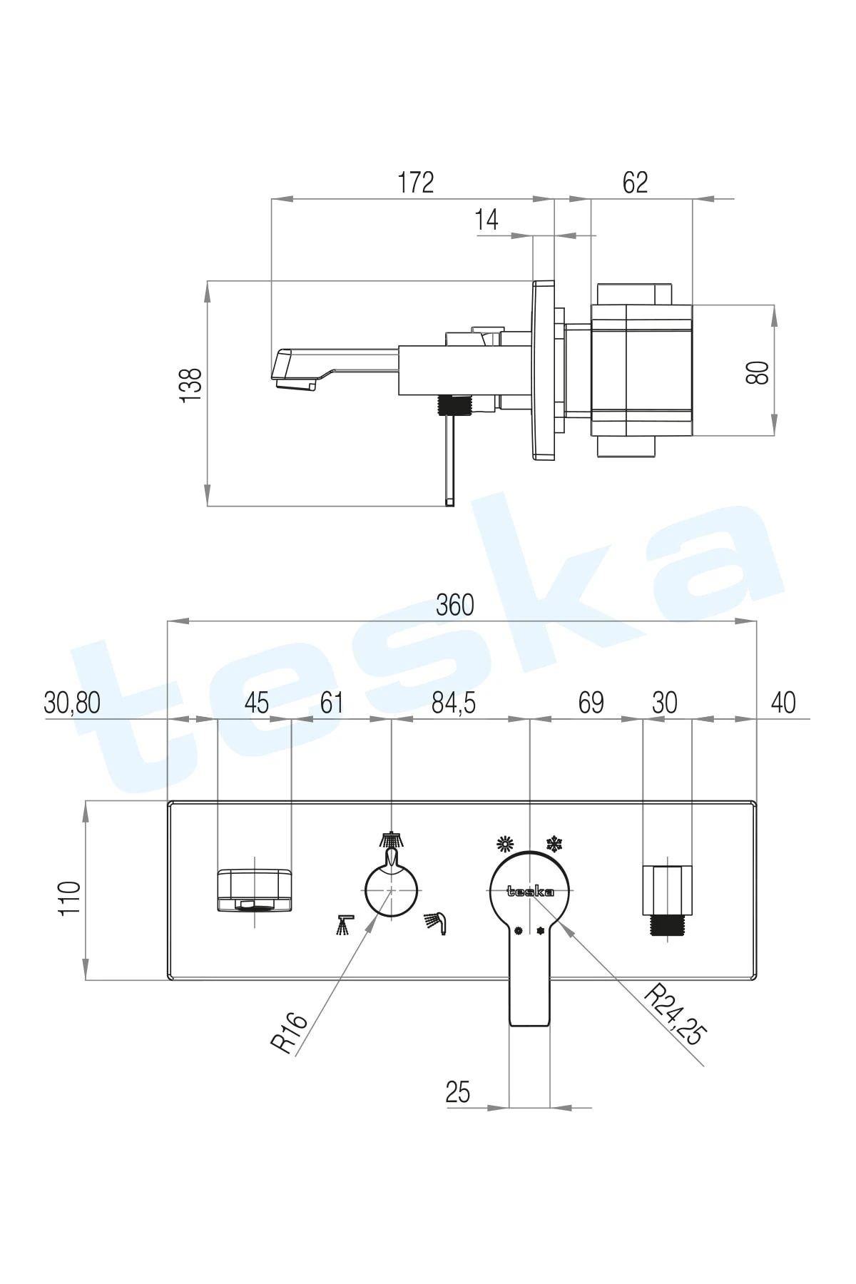 Life Beyaz Camlı Üç Yönlü Yatay Ankastre Banyo Bataryası As 3100w