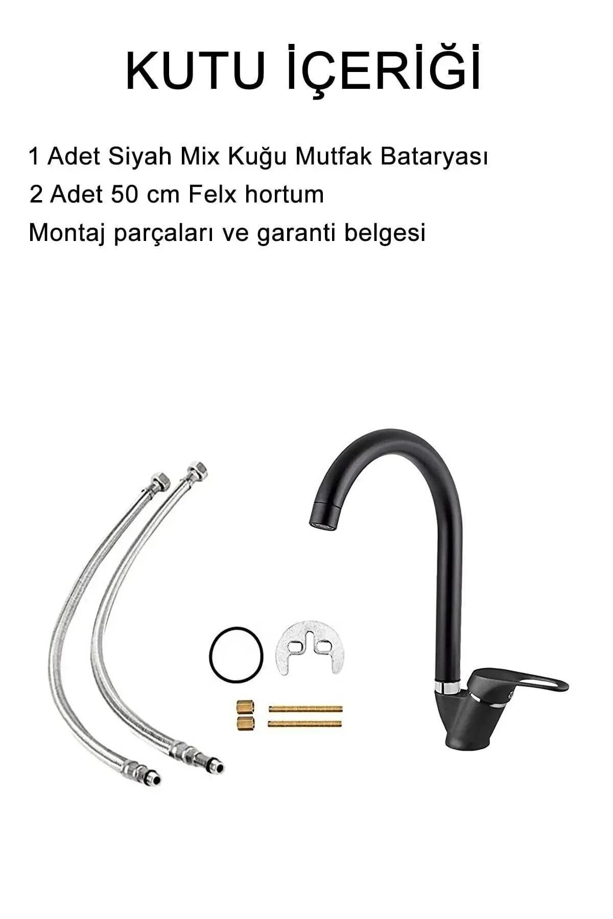 Mat Siyah Lavabo Bataryası Aç Kapa Mix Musluk Sıcak Ve Soğuk Su Girişli