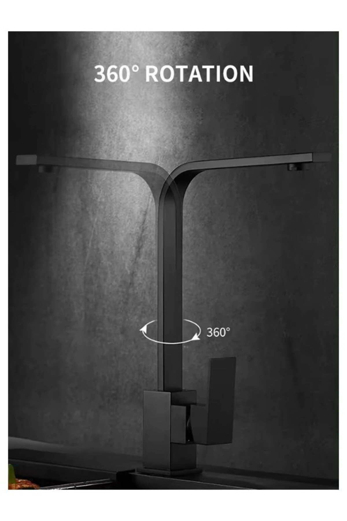Mutfak Bataryası Siyah Sus304 Paslanmaz Çelik Mutfak Eviye Bataryası 360 Derece Dönebilen Boru