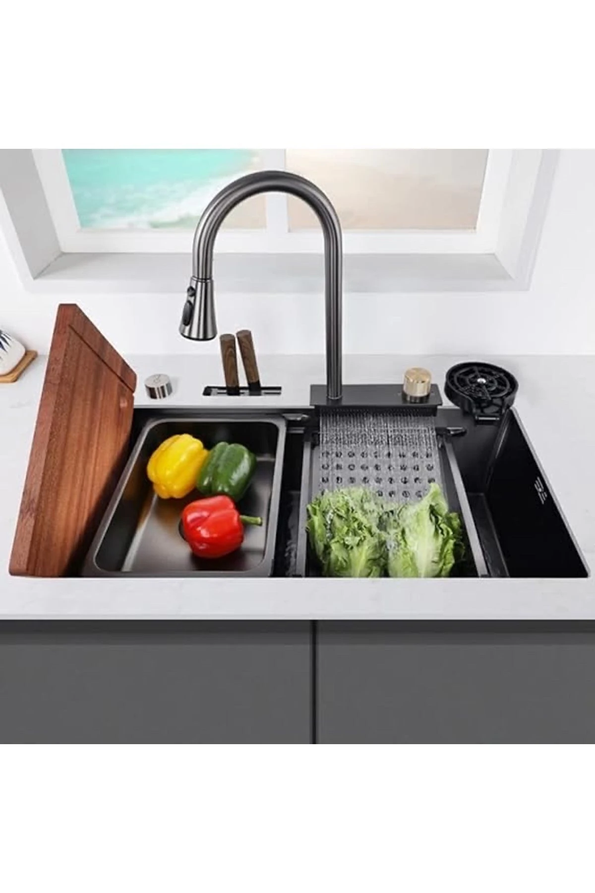 Fotoselli Antrasit Mutfak Eviyesi Arıtıcılı Batarya Hediyeli