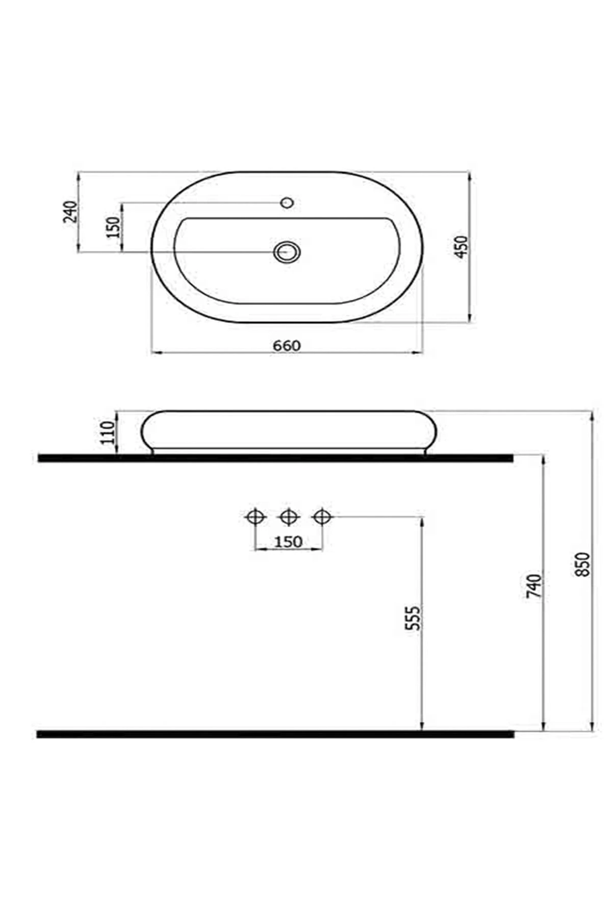 Elips Tezgah Üstü Lavabo