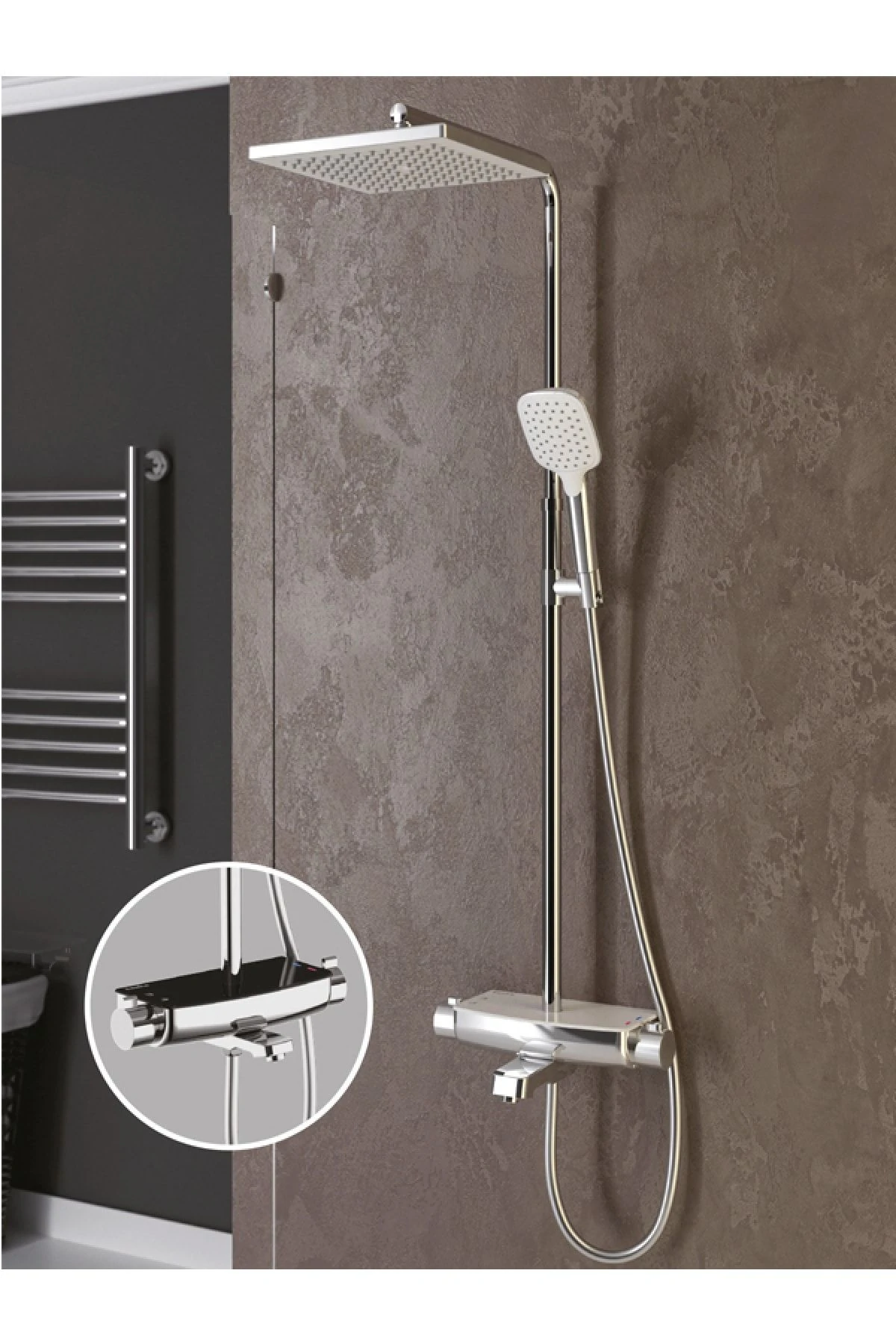 Mira Termostatik Beyaz Duş Kolonu Üç Yönlü (tepe Duş Seti)