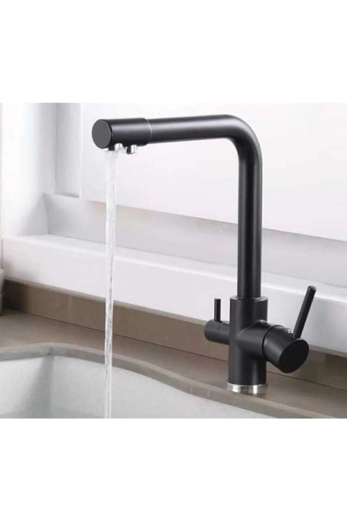 Mutfak Evye Bataryası 3 Yollu Arıtmalı Batarya Siyah