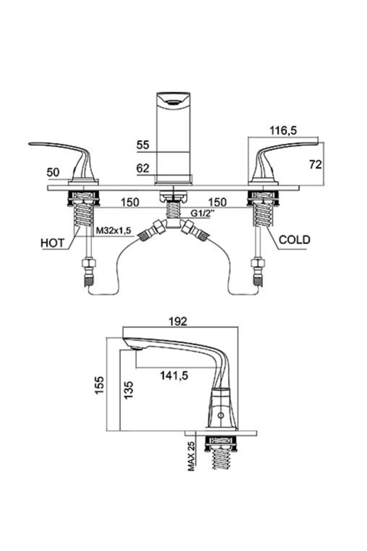 Loft 3 Delikli Lavabo Bataryası 921561