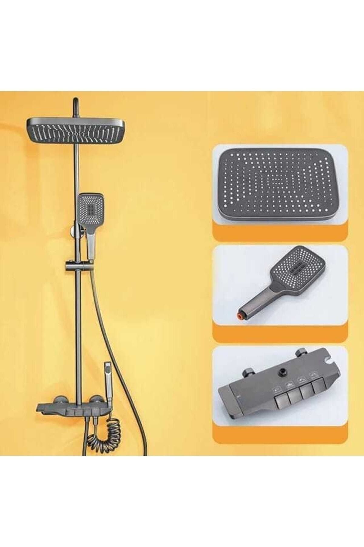 Gri Piyano Duş Seti Banyo Dekor Banyo Duş Seti Antrasit Duş Seti