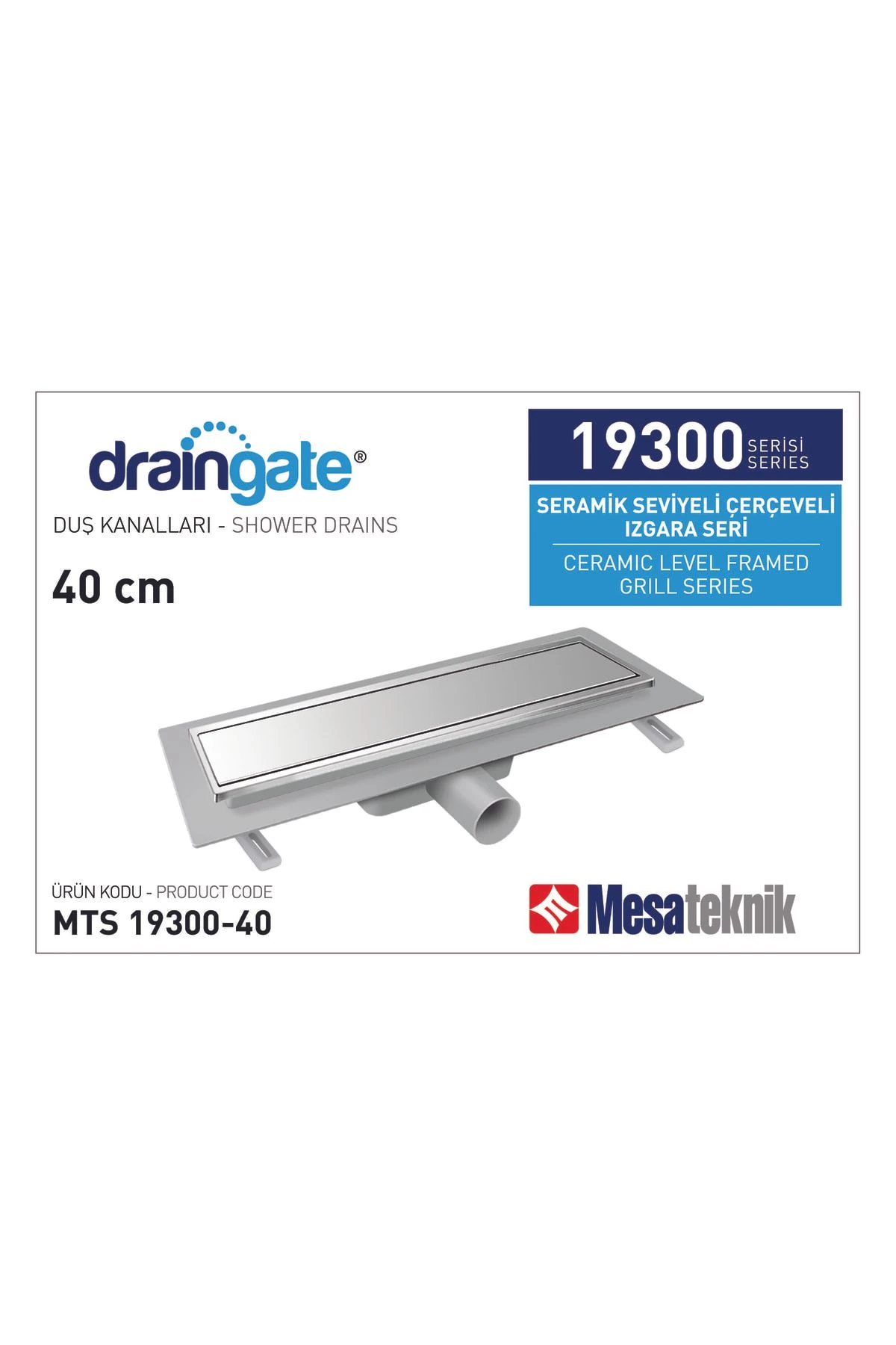 Draingate® Seramik Seviyeli Çerçeveli Izgara Plastik Etekli Duş Kanalı Mts 19300 40