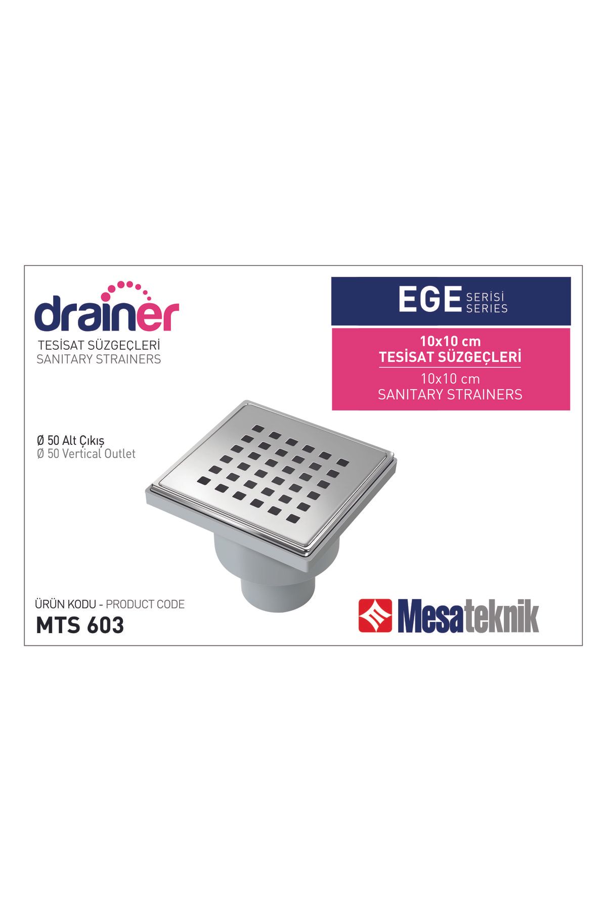Drainer® Mts 603 Ege Serisi 10*10 Cm Ø 50mm Alt Çıkışlı Tesisat Süzgeci