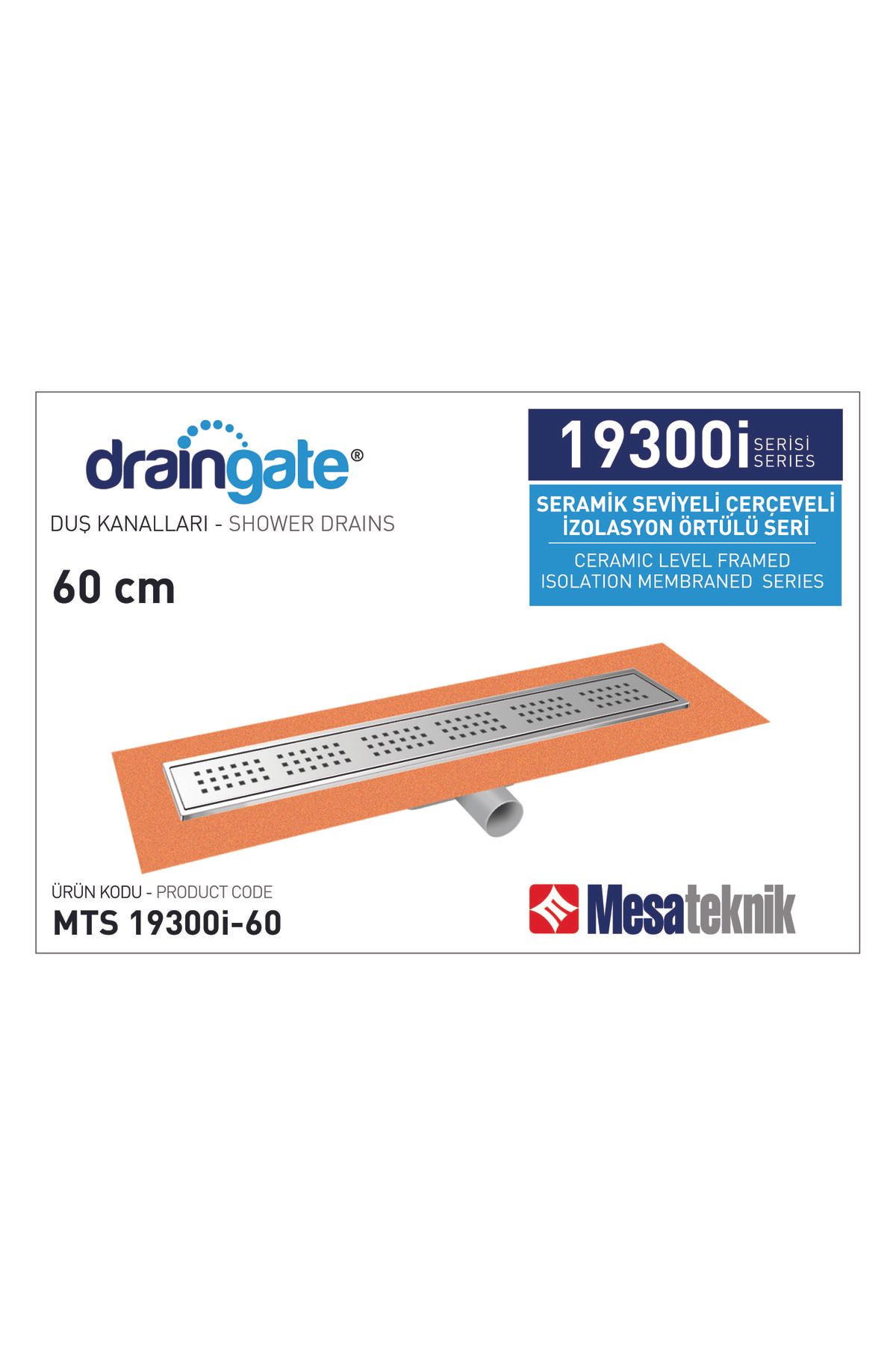 Draingate® Seramik Seviyeli Plastik Gövdeli Çerçeveli Izgara Izolasyonlu Etekli Yanø50mm 60 Cm